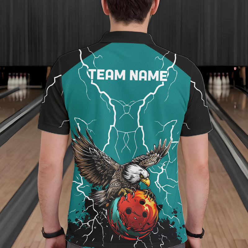 Thunder Lightning Storm Custom Eagle Bowling Shirts For Men Personalized Bowling Team Jersey |Teal TDM7578
