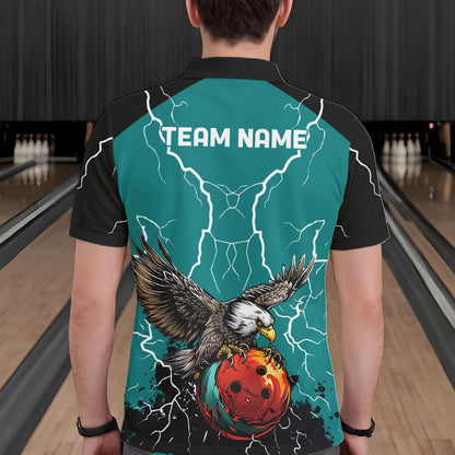 Thunder Lightning Storm Custom Eagle Bowling Shirts For Men Personalized Bowling Team Jersey |Teal TDM7578