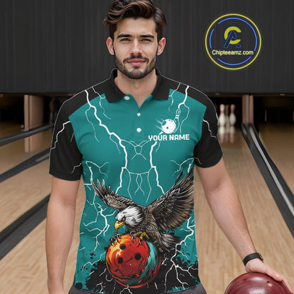 Thunder Lightning Storm Custom Eagle Bowling Shirts For Men Personalized Bowling Team Jersey |Teal TDM7578