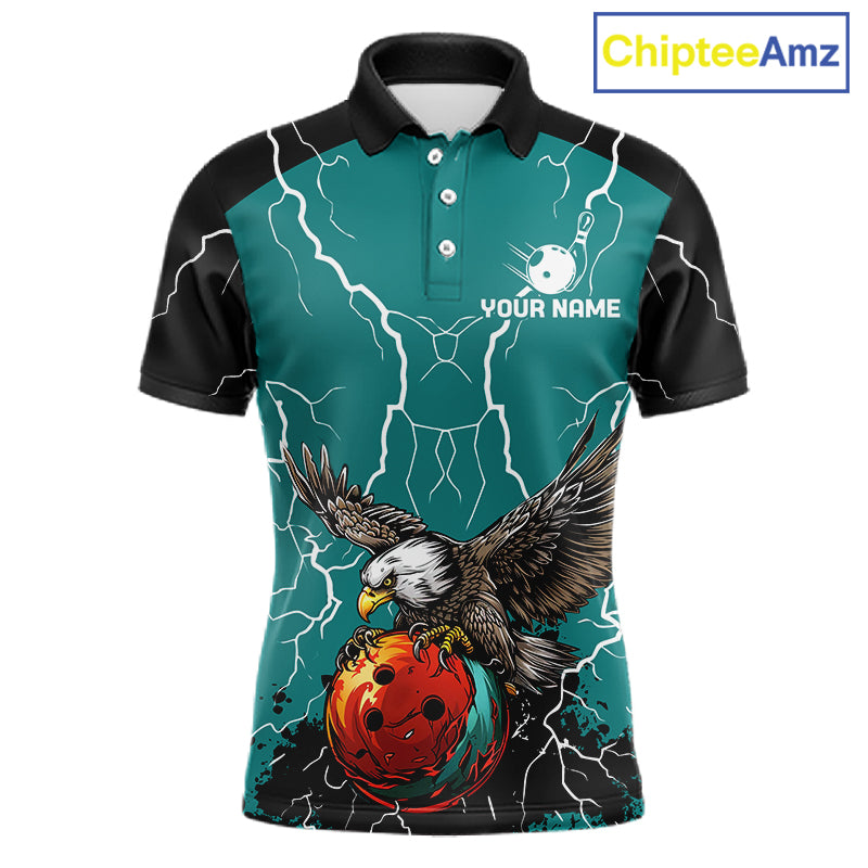 Thunder Lightning Storm Custom Eagle Bowling Shirts For Men Personalized Bowling Team Jersey |Teal TDM7578