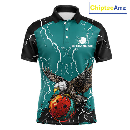 Thunder Lightning Storm Custom Eagle Bowling Shirts For Men Personalized Bowling Team Jersey |Teal TDM7578