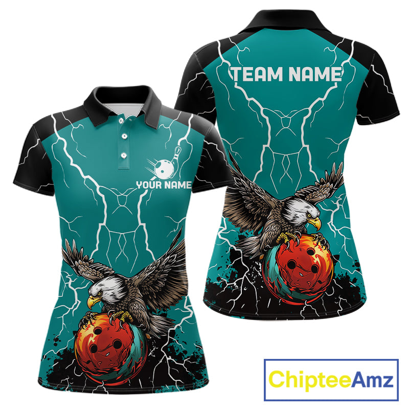 Thunder Lightning Storm Custom Eagle Bowling Shirts For Women Personalized Bowling Team Jersey |Teal TDM7578