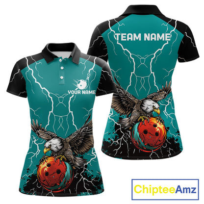Thunder Lightning Storm Custom Eagle Bowling Shirts For Women Personalized Bowling Team Jersey |Teal TDM7578