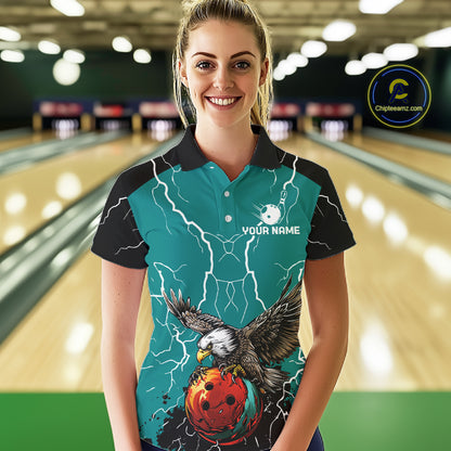 Thunder Lightning Storm Custom Eagle Bowling Shirts For Women Personalized Bowling Team Jersey |Teal TDM7578