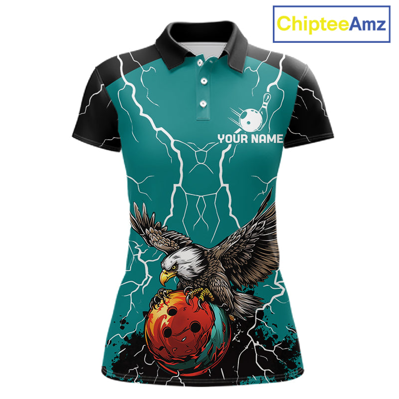 Thunder Lightning Storm Custom Eagle Bowling Shirts For Women Personalized Bowling Team Jersey |Teal TDM7578