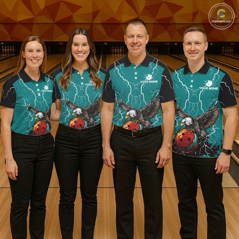 Thunder Lightning Storm Custom Eagle Bowling Shirts For Women Personalized Bowling Team Jersey |Teal TDM7578