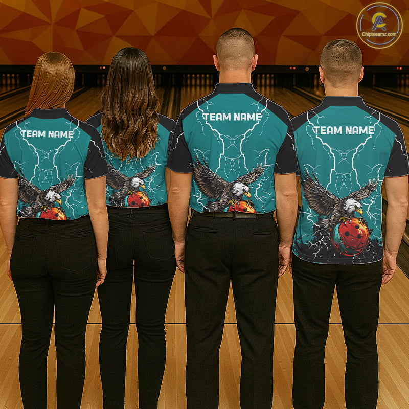 Thunder Lightning Storm Custom Eagle Bowling Shirts For Women Personalized Bowling Team Jersey |Teal TDM7578