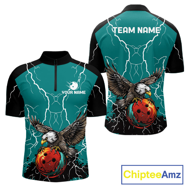 Thunder Lightning Storm Custom Eagle Bowling Shirts For Men Personalized Bowling Team Jersey |Teal TDM7578