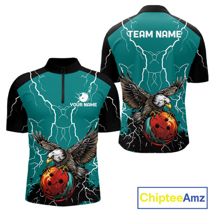 Thunder Lightning Storm Custom Eagle Bowling Shirts For Men Personalized Bowling Team Jersey |Teal TDM7578