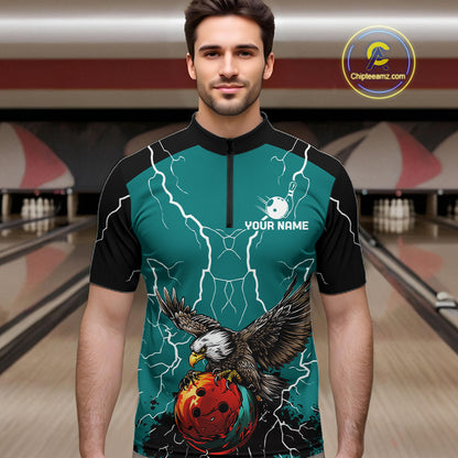 Thunder Lightning Storm Custom Eagle Bowling Shirts For Men Personalized Bowling Team Jersey |Teal TDM7578
