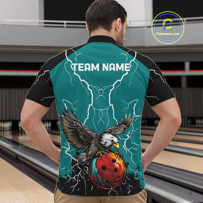 Thunder Lightning Storm Custom Eagle Bowling Shirts For Men Personalized Bowling Team Jersey |Teal TDM7578