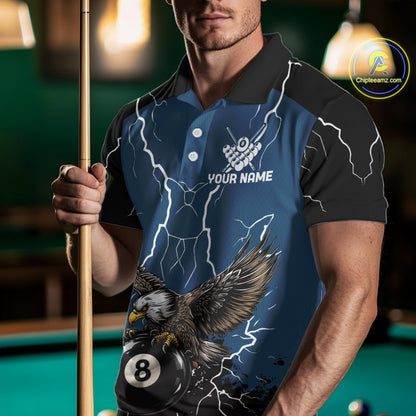 Blue 8 Ball Pool Thunder Lightning Storm Eagle Billiard Shirts For Men Custom Billiard Team Jersey TDM7580