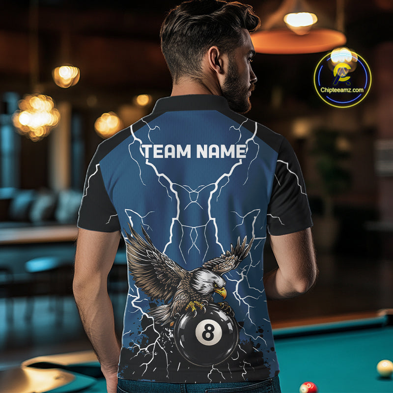 Blue 8 Ball Pool Thunder Lightning Storm Eagle Billiard Shirts For Men Custom Billiard Team Jersey TDM7580