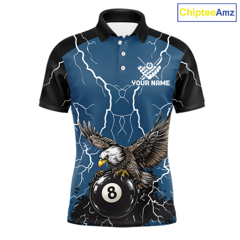 Blue 8 Ball Pool Thunder Lightning Storm Eagle Billiard Shirts For Men Custom Billiard Team Jersey TDM7580