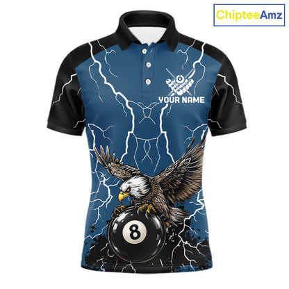 Blue 8 Ball Pool Thunder Lightning Storm Eagle Billiard Shirts For Men Custom Billiard Team Jersey TDM7580