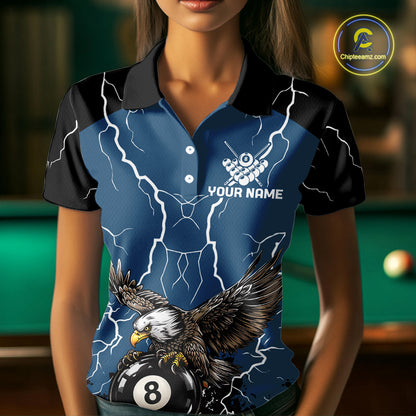 Blue 8 Ball Pool Thunder Lightning Storm Eagle Billiard Shirts For Women Custom Billiard Team Jersey TDM7580