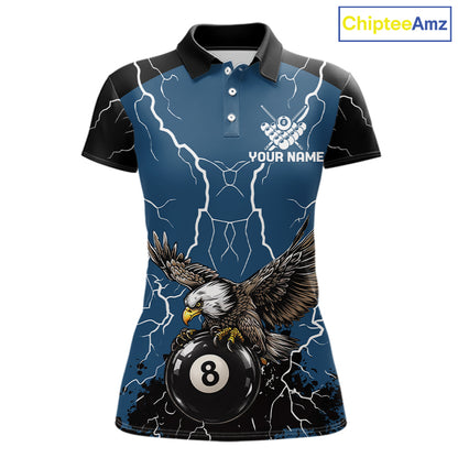 Blue 8 Ball Pool Thunder Lightning Storm Eagle Billiard Shirts For Women Custom Billiard Team Jersey TDM7580