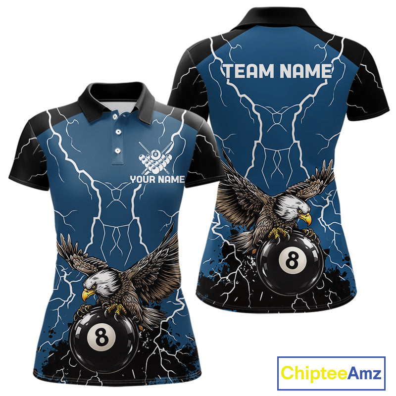 Blue 8 Ball Pool Thunder Lightning Storm Eagle Billiard Shirts For Women Custom Billiard Team Jersey TDM7580