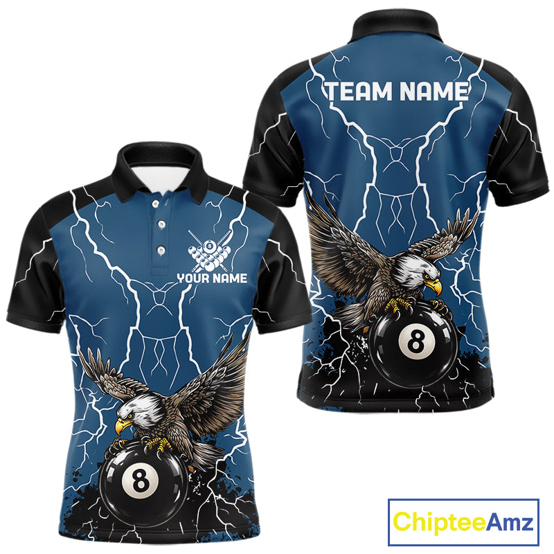 Blue 8 Ball Pool Thunder Lightning Storm Eagle Billiard Shirts For Men Custom Billiard Team Jersey TDM7580