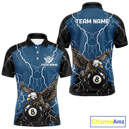 Blue 8 Ball Pool Thunder Lightning Storm Eagle Billiard Shirts For Men Custom Billiard Team Jersey TDM7580