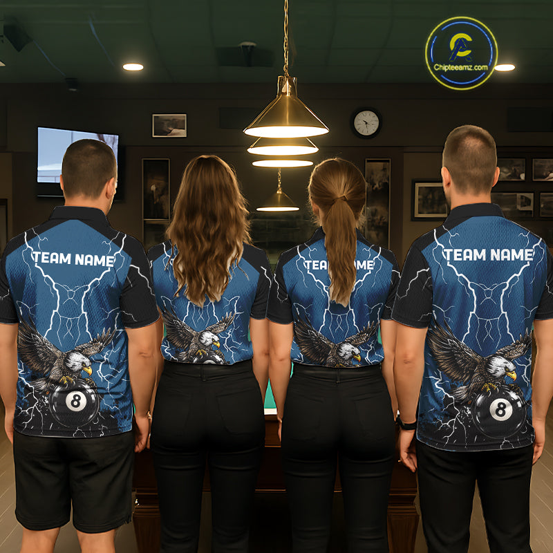 Blue 8 Ball Pool Thunder Lightning Storm Eagle Billiard Shirts For Men Custom Billiard Team Jersey TDM7580