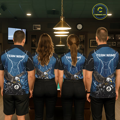 Blue 8 Ball Pool Thunder Lightning Storm Eagle Billiard Shirts For Men Custom Billiard Team Jersey TDM7580