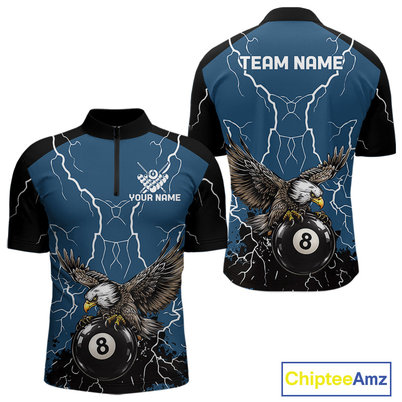 Blue 8 Ball Pool Thunder Lightning Storm Eagle Billiard Shirts For Men Custom Billiard Team Jersey TDM7580
