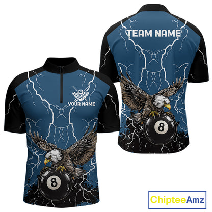 Blue 8 Ball Pool Thunder Lightning Storm Eagle Billiard Shirts For Men Custom Billiard Team Jersey TDM7580