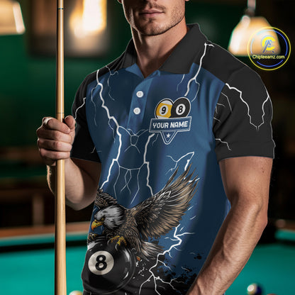 Blue 8 Ball 9 Ball Pool Lightning Storm Custom Eagle Billiard Shirts For Men Billiard Team Jersey TDM7581