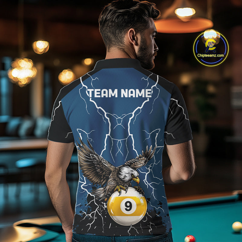 Blue 8 Ball 9 Ball Pool Lightning Storm Custom Eagle Billiard Shirts For Men Billiard Team Jersey TDM7581