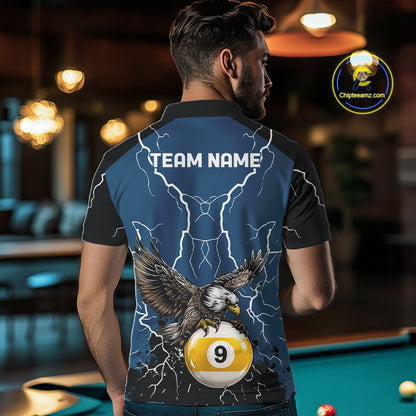 Blue 8 Ball 9 Ball Pool Lightning Storm Custom Eagle Billiard Shirts For Men Billiard Team Jersey TDM7581