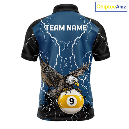 Blue 8 Ball 9 Ball Pool Lightning Storm Custom Eagle Billiard Shirts For Men Billiard Team Jersey TDM7581