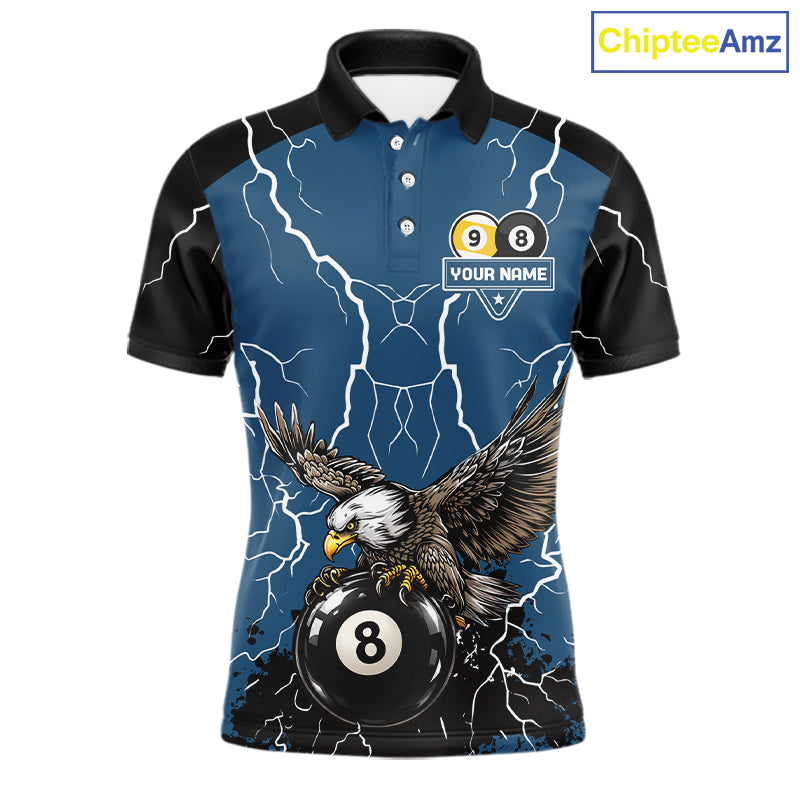 Blue 8 Ball 9 Ball Pool Lightning Storm Custom Eagle Billiard Shirts For Men Billiard Team Jersey TDM7581