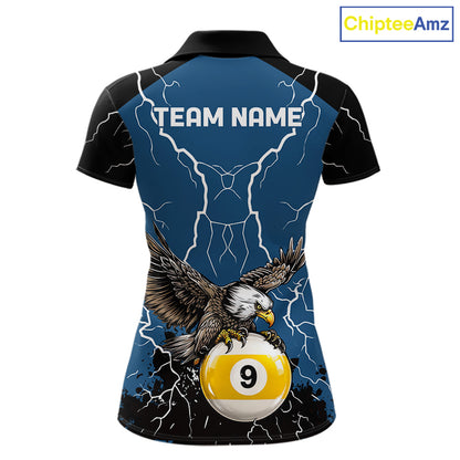 Blue 8 Ball 9 Ball Pool Lightning Storm Custom Eagle Billiard Shirts For Women Billiard Team Jersey TDM7581