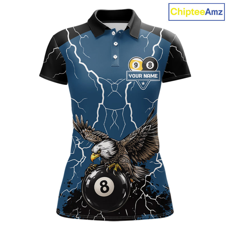 Blue 8 Ball 9 Ball Pool Lightning Storm Custom Eagle Billiard Shirts For Women Billiard Team Jersey TDM7581