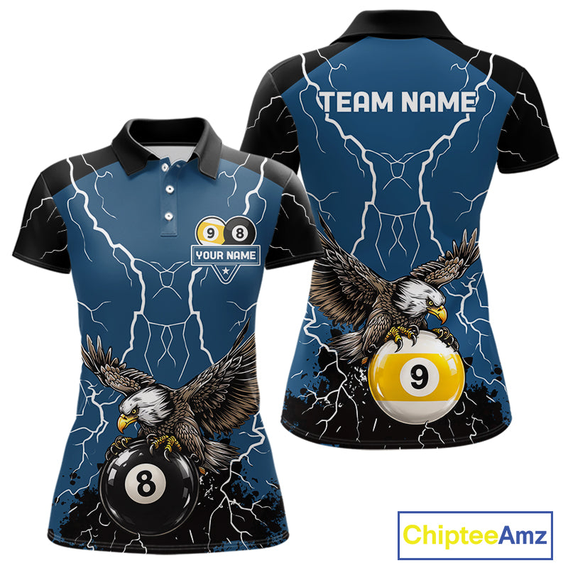 Blue 8 Ball 9 Ball Pool Lightning Storm Custom Eagle Billiard Shirts For Women Billiard Team Jersey TDM7581