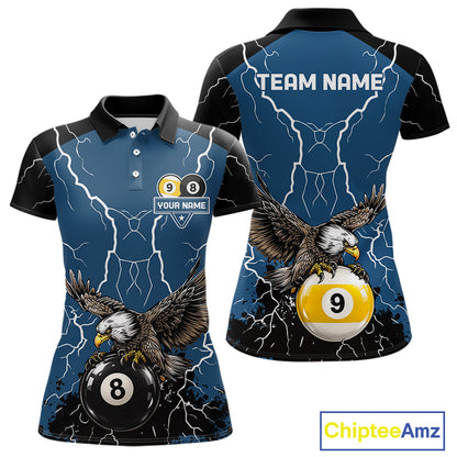 Blue 8 Ball 9 Ball Pool Lightning Storm Custom Eagle Billiard Shirts For Women Billiard Team Jersey TDM7581
