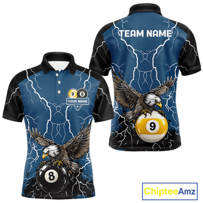 Blue 8 Ball 9 Ball Pool Lightning Storm Custom Eagle Billiard Shirts For Men Billiard Team Jersey TDM7581
