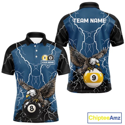 Blue 8 Ball 9 Ball Pool Lightning Storm Custom Eagle Billiard Shirts For Men Billiard Team Jersey TDM7581