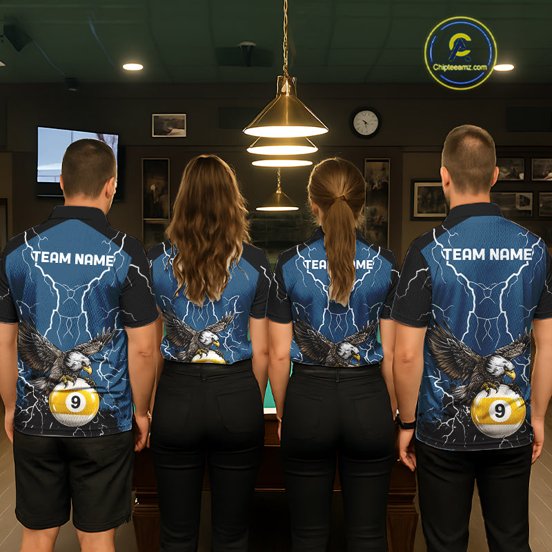 Blue 8 Ball 9 Ball Pool Lightning Storm Custom Eagle Billiard Shirts For Men Billiard Team Jersey TDM7581
