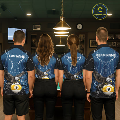 Blue 8 Ball 9 Ball Pool Lightning Storm Custom Eagle Billiard Shirts For Men Billiard Team Jersey TDM7581