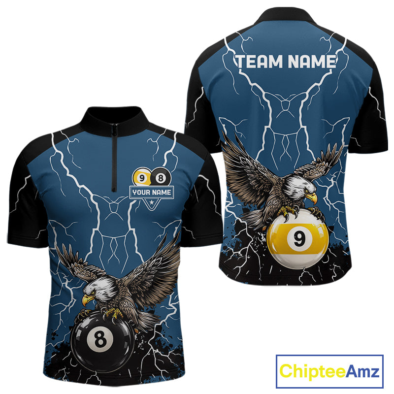 Blue 8 Ball 9 Ball Pool Lightning Storm Custom Eagle Billiard Shirts For Men Billiard Team Jersey TDM7581