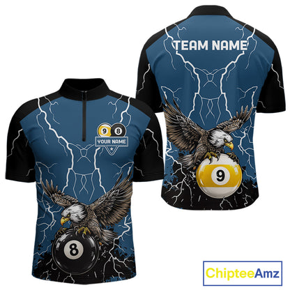 Blue 8 Ball 9 Ball Pool Lightning Storm Custom Eagle Billiard Shirts For Men Billiard Team Jersey TDM7581