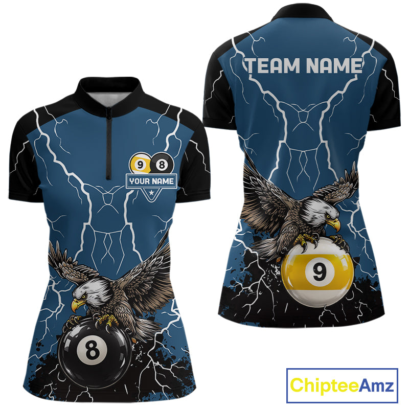Blue 8 Ball 9 Ball Pool Lightning Storm Custom Eagle Billiard Shirts For Women Billiard Team Jersey TDM7581