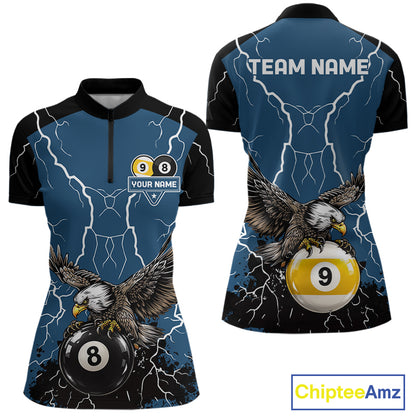 Blue 8 Ball 9 Ball Pool Lightning Storm Custom Eagle Billiard Shirts For Women Billiard Team Jersey TDM7581