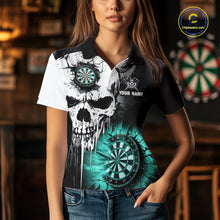 Load image into Gallery viewer, Personalized Grunge Skull Crack Wall Women Dart Shirts Custom Darts League Team Jerseys |Turquoise TDM2784