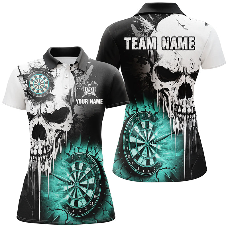 Personalized Grunge Skull Crack Wall Women Dart Shirts Custom Darts League Team Jerseys |Turquoise TDM2784