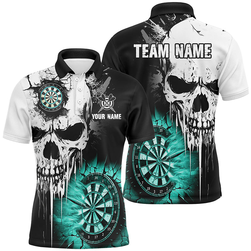 Personalized Grunge Skull Crack Wall Men Dart Shirts Custom Darts League Team Jerseys |Turquoise TDM2784