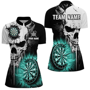 Personalized Grunge Skull Crack Wall Women Dart Shirts Custom Darts League Team Jerseys |Turquoise TDM2784