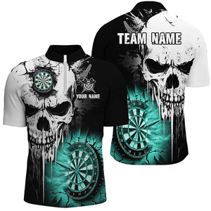 Personalized Grunge Skull Crack Wall Men Dart Shirts Custom Darts League Team Jerseys |Turquoise TDM2784